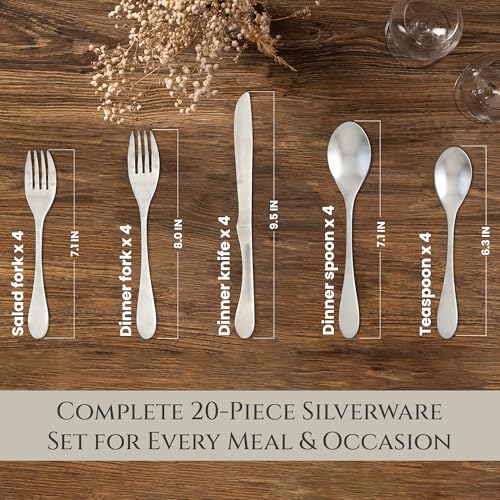 Knork طقم أدوات مائدة مات 20 قطعة من كنورك، فضي - Image 4