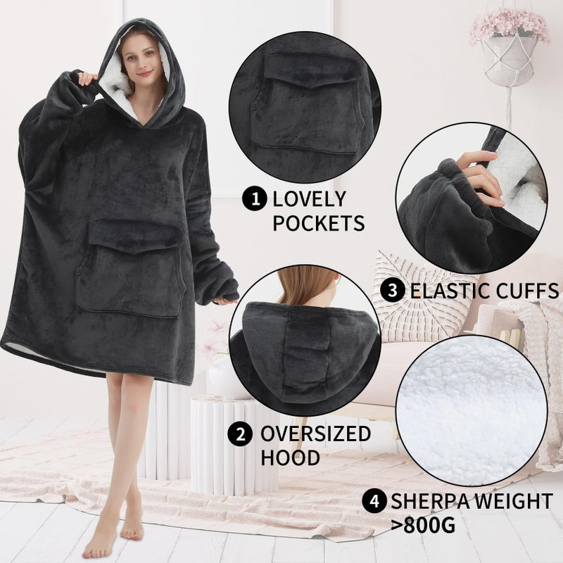Fiosnow Grey Blanket Hoodies for Women and Men Adult Oversize Wearable Blanket Hoodies for Soft and Warm - Image 4