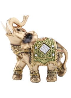 Elephant Statue, Lucky Feng Shui Fortune Green Elephant Sculpture Golden Resin Elephant Statue Collectibles Home Decor Feng Shui Jewelry Gift