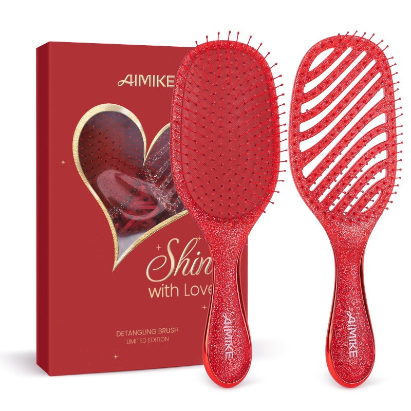AIMIKE Gift for Women & Teen Girls â€“ AIMIKE 2pcs Painless Detangler Hair Brush Set with Soft Bristles, Extra Gentle Wet & Dry Brush for Fine or Sensitive Hair, Ideal Holiday Presents - Image 1