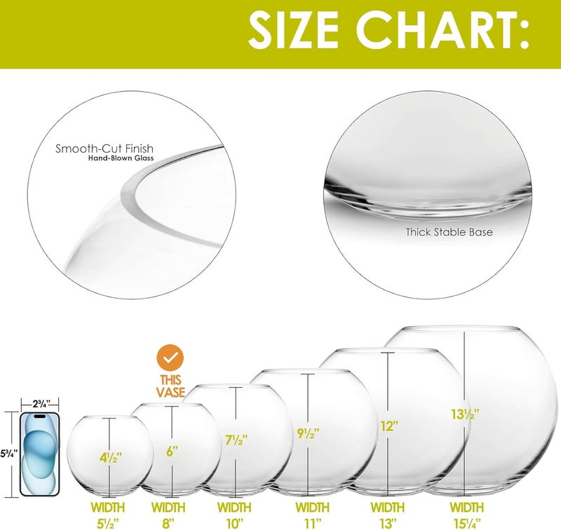 CYS EXCEL Glass Bubble Bowl (H-6" W-8", Approx. 3/4 Gal.) Small Fish Bowl Round Terrarium Vase Globe Flower Centerpiece for Weddings Events Arrangements - Image 4