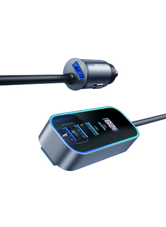 مكدودو شاحن سيارة سريع بتقنية PD بقوة ١٠٧ واط مع شاشة رقمية وكابل تمديد | منفذ واحد من النوع C + ٤ منافذ USB | محول شحن فائق السرعة لجميع الأجهزة - موزع طاقة عالمي للسيارة - Image 2