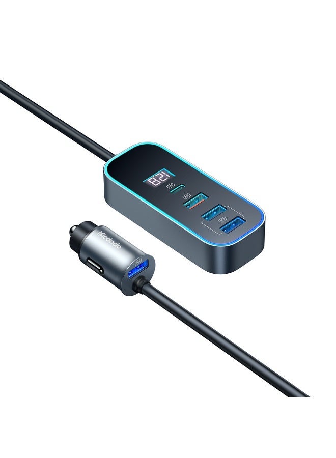 مكدودو شاحن سيارة سريع بتقنية PD بقوة ١٠٧ واط مع شاشة رقمية وكابل تمديد | منفذ واحد من النوع C + ٤ منافذ USB | محول شحن فائق السرعة لجميع الأجهزة - موزع طاقة عالمي للسيارة - Image 3