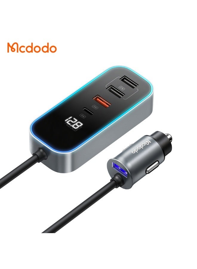 مكدودو شاحن سيارة سريع بتقنية PD بقوة ١٠٧ واط مع شاشة رقمية وكابل تمديد | منفذ واحد من النوع C + ٤ منافذ USB | محول شحن فائق السرعة لجميع الأجهزة - موزع طاقة عالمي للسيارة - Image 1
