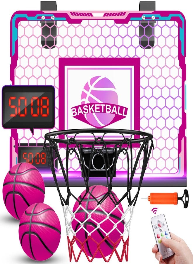 VATOS Basketball Hoop for Girls Indoor, Pink Basketball Hoop with 7 Color Lights, Electronic Scoreboard & Remote Controller, Basketball Set Toys Birthday Gifts for Girls Kids Teens 5-12 - Image 1