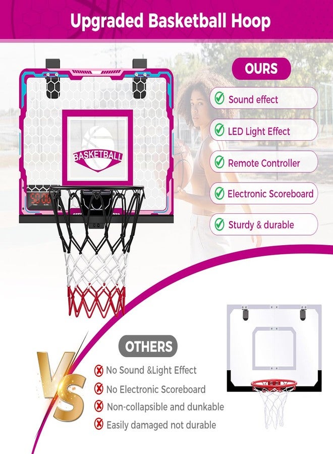VATOS Basketball Hoop for Girls Indoor, Pink Basketball Hoop with 7 Color Lights, Electronic Scoreboard & Remote Controller, Basketball Set Toys Birthday Gifts for Girls Kids Teens 5-12 - Image 5