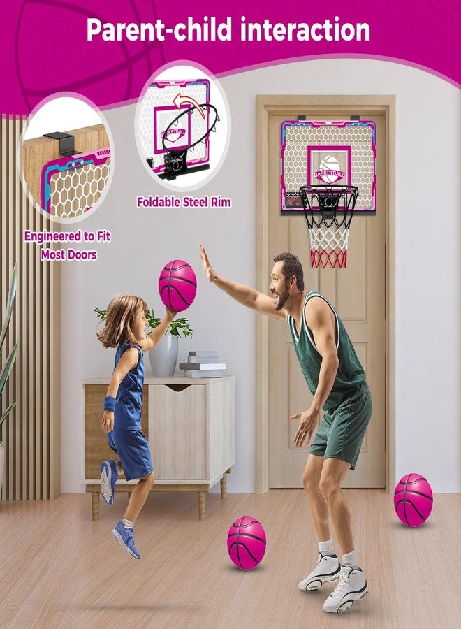 VATOS Basketball Hoop for Girls Indoor, Pink Basketball Hoop with 7 Color Lights, Electronic Scoreboard & Remote Controller, Basketball Set Toys Birthday Gifts for Girls Kids Teens 5-12 - Image 4