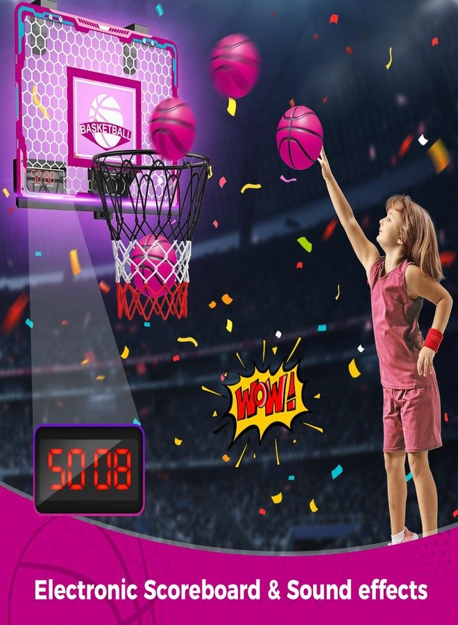 VATOS Basketball Hoop for Girls Indoor, Pink Basketball Hoop with 7 Color Lights, Electronic Scoreboard & Remote Controller, Basketball Set Toys Birthday Gifts for Girls Kids Teens 5-12 - Image 2