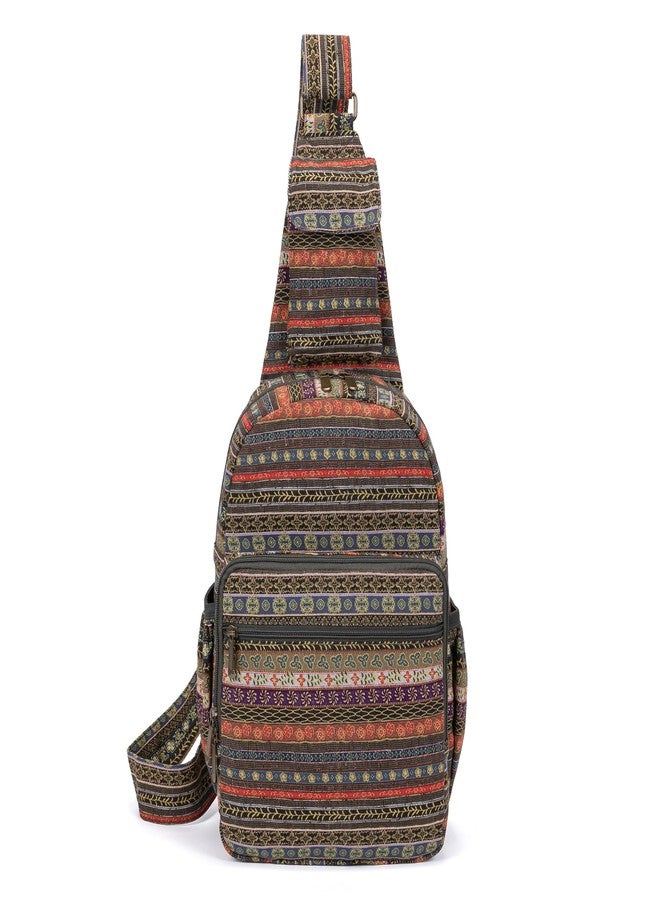 Coton Pose Women sling bag Elephant canvas large boho backpacks bohemian Crossbody Bag (green grey) - Image 1