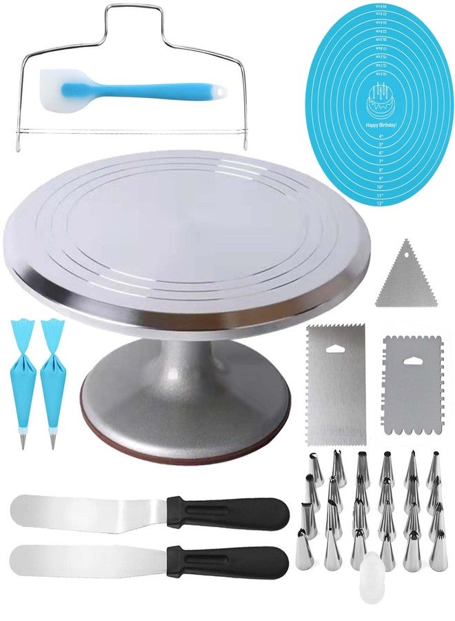Jninexiu 12 Inch Aluminium Alloy Revolving Cake Stand, Rotating Cake Turntable for Cake, Cupcake Decorating Supplies (35Pcs) - Image 1