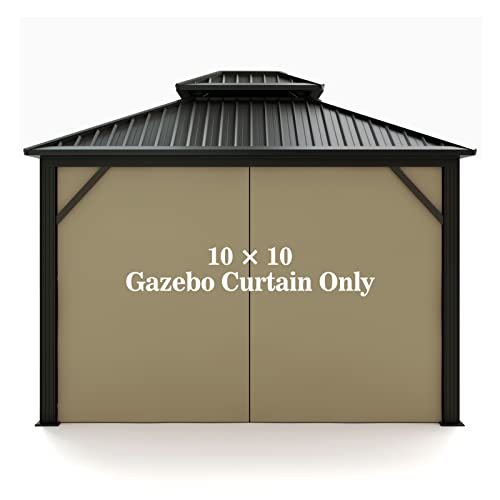 Hugline Gazebo Universal Replacement Privacy Curtain – Hugline 10' x 10' Gazebo Side Wall Outdoor Privacy Panel with Zipper (Khaki) - Image 1