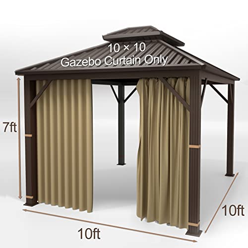 Hugline Gazebo Universal Replacement Privacy Curtain – Hugline 10' x 10' Gazebo Side Wall Outdoor Privacy Panel with Zipper (Khaki) - Image 2