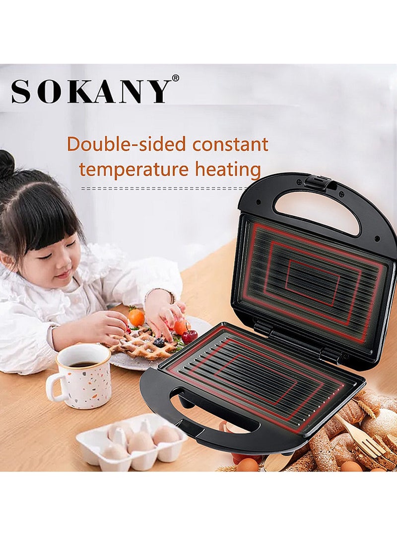 سوكاني صانعة شطائر، غير لاصقة، شواية متعددة الاستخدامات 2 في 1 قابلة للتبديل، مصابيح مؤشر، وجبات سريعة وسهلة، تصميم صغير، 750 واط KJ-105 أسود - Image 3