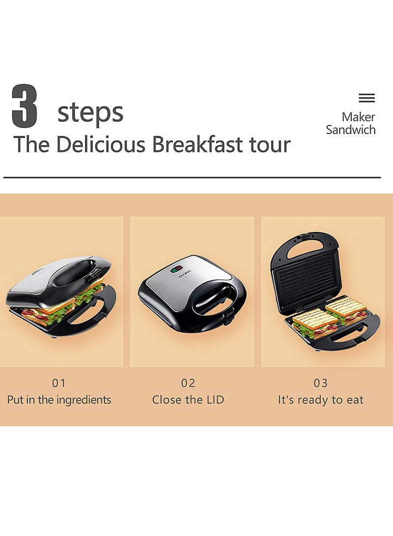 سوكاني صانعة شطائر، غير لاصقة، شواية متعددة الاستخدامات 2 في 1 قابلة للتبديل، مصابيح مؤشر، وجبات سريعة وسهلة، تصميم صغير، 750 واط KJ-105 أسود - Image 4