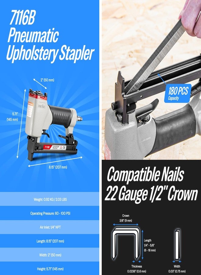 meite 7116B Upholstery Stapler 22 Gauge 3/8-Inch Crown or C Crown 1/4-Inch to 5/8-Inch Length Pneumatic Fine Wire Stapler - Image 2