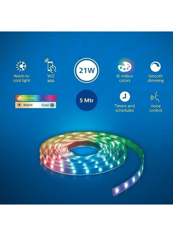 Philips شريط إضاءة LED ذكي واي فاي من فيليبس بطول 5 متر مع محول، مزامنة موسيقية، تحكم صوتي وميزة التعتيم | شريط إضاءة RGB متغير الألوان للأسقف، التلفاز | عبوة من 2 (ويز) بولي كربونات، متعدد الألوان - Image 2