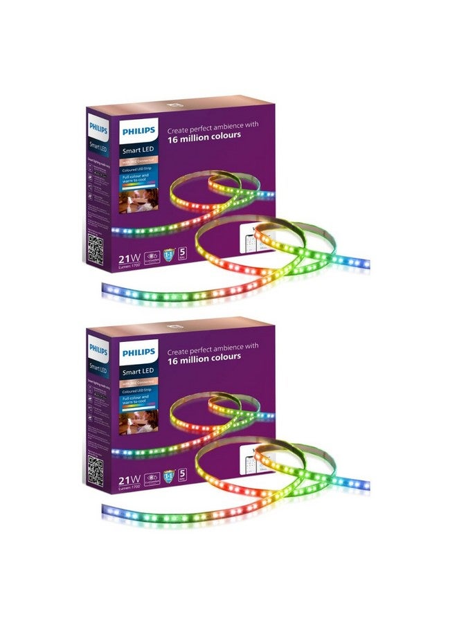 Philips شريط إضاءة LED ذكي واي فاي من فيليبس بطول 5 متر مع محول، مزامنة موسيقية، تحكم صوتي وميزة التعتيم | شريط إضاءة RGB متغير الألوان للأسقف، التلفاز | عبوة من 2 (ويز) بولي كربونات، متعدد الألوان - Image 1