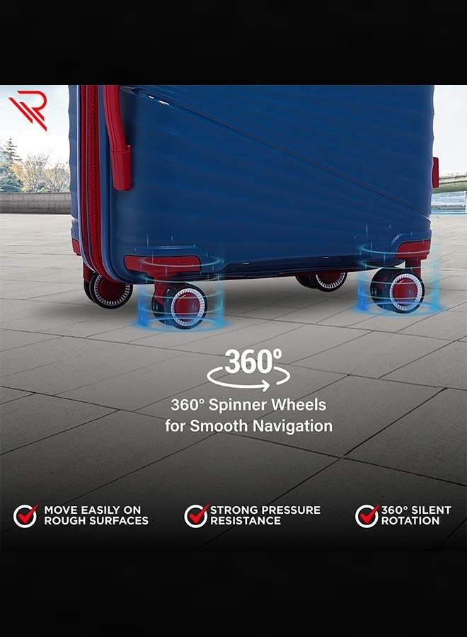 REFLECTION Travel Luggage, Carry on Suitcase, Classy Hard Shell Curvy Line Series, 24 Inch TSA Lock, Navy Blue - Image 3