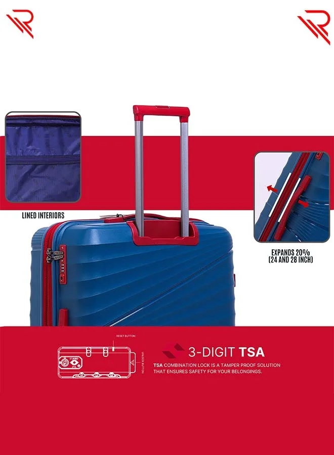 ريفلكشين REFLECTION Travel Luggage, Carry on Suitcase, Classy Hard Shell Curvy Line Series, 24 Inch TSA Lock, Navy Blue