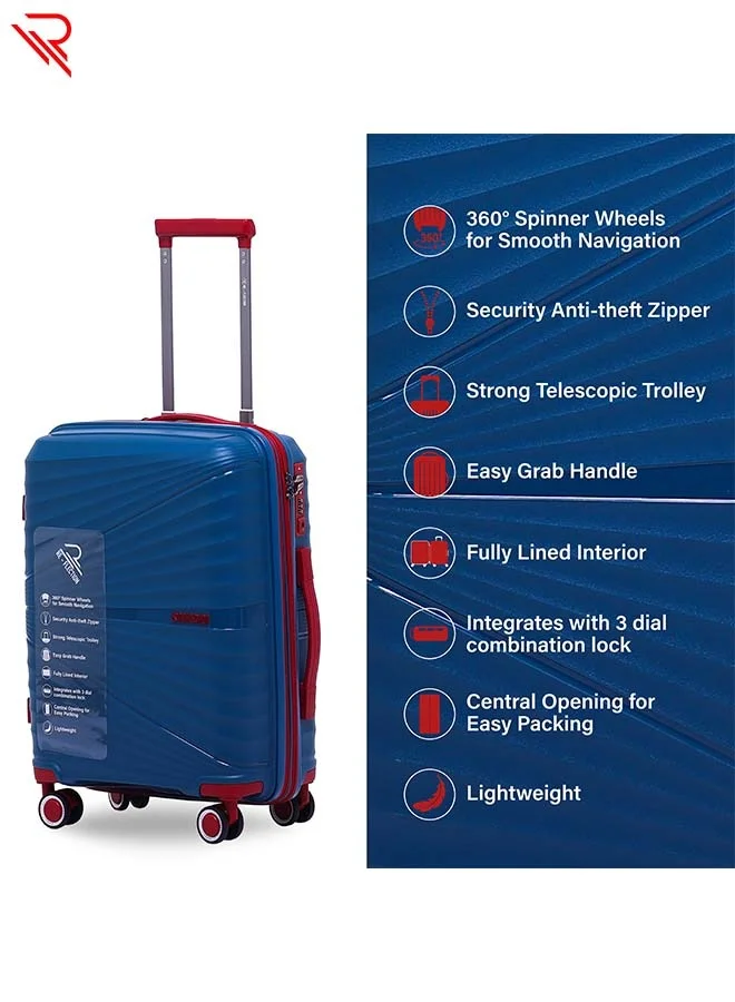 ريفلكشين REFLECTION Travel Luggage, Carry on Suitcase, Classy Hard Shell Curvy Line Series, 24 Inch TSA Lock, Navy Blue