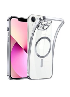Case for iPhone 13 (6.1 Inch) MagSafe with Camera Lens Protector,Magnetic Clear Case Full Protection Plating Anti-Scratch Slim Thin Case Cover - Silver