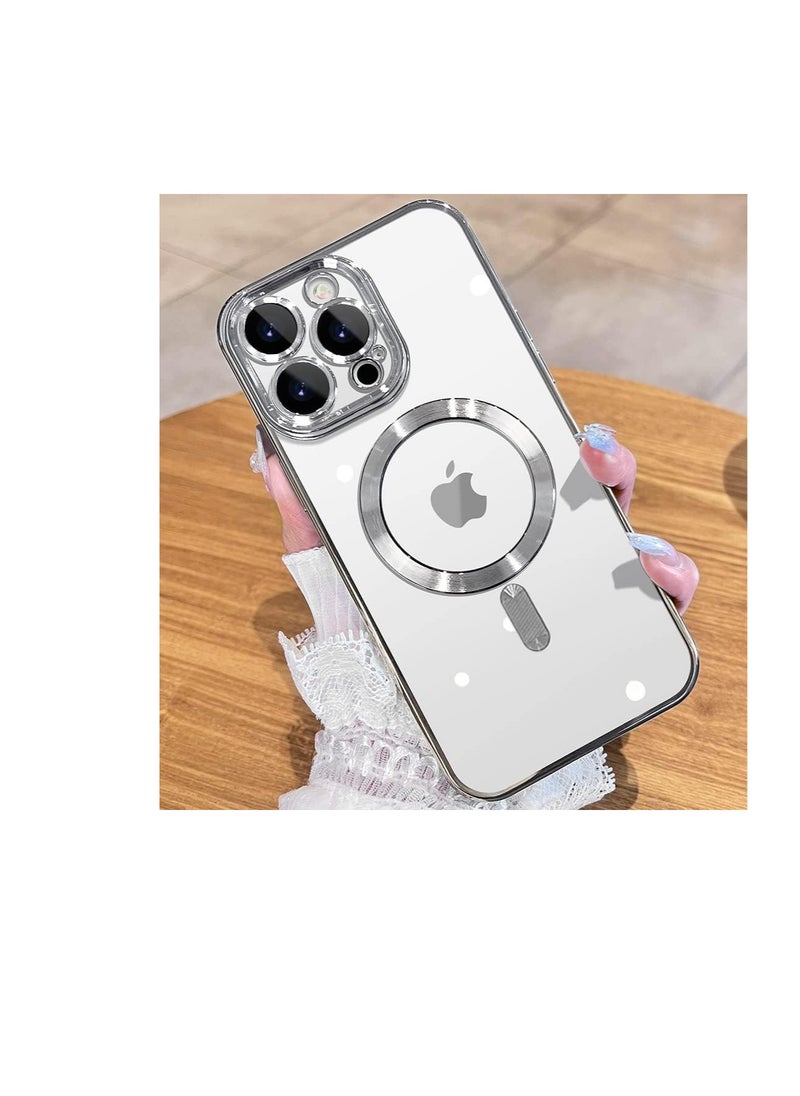 Generic - Case for iPhone 13 (6.1 Inch) MagSafe with Camera Lens Protector,Magnetic Clear Case Full Protection Plating Anti-Scratch Slim Thin Case Cover - Silver - Image 1