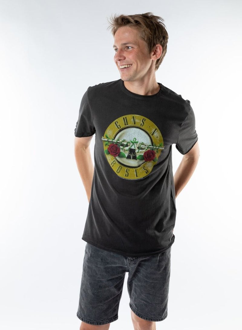 AMPLIFIED Guns N Roses Drum Logo T-Shirt Unisex Charcoal Grey - Image 1