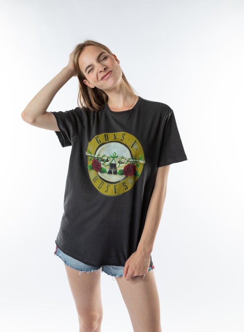 AMPLIFIED Guns N Roses Drum Logo T-Shirt Unisex Charcoal Grey - Image 2