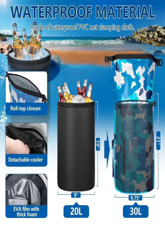 Smasrob 30L Waterproof Dry Bag with 20L Detachable Cooler, Dry Bag Cooler Backpack with Phone Pocket and Bottle Pouch, Suitable for Kayaking, Boating, Camping and Water Activities, Blue Camouflage - Image 2