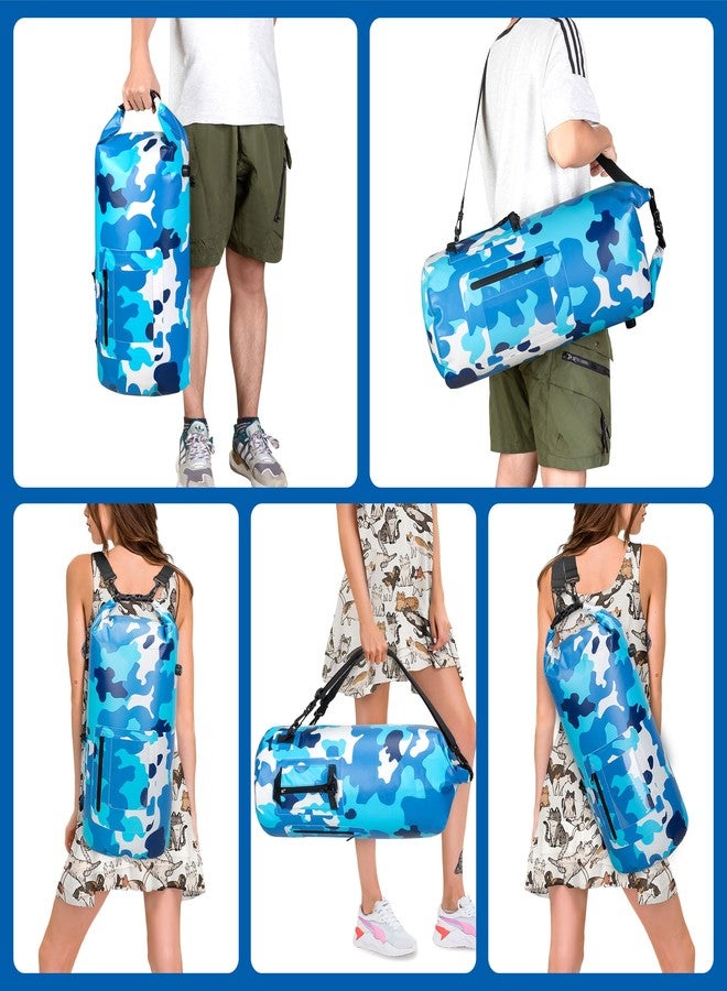 Smasrob 30L Waterproof Dry Bag with 20L Detachable Cooler, Dry Bag Cooler Backpack with Phone Pocket and Bottle Pouch, Suitable for Kayaking, Boating, Camping and Water Activities, Blue Camouflage - Image 5