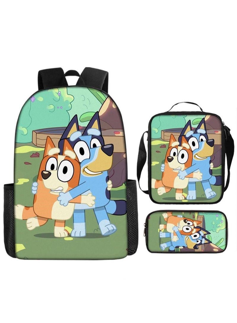 general 3-piece Set Bluey Family Anime Backpacks Bluey Family Lightweight Backpacks Meal Bags Pen Bags Cute Backbags - Image 1
