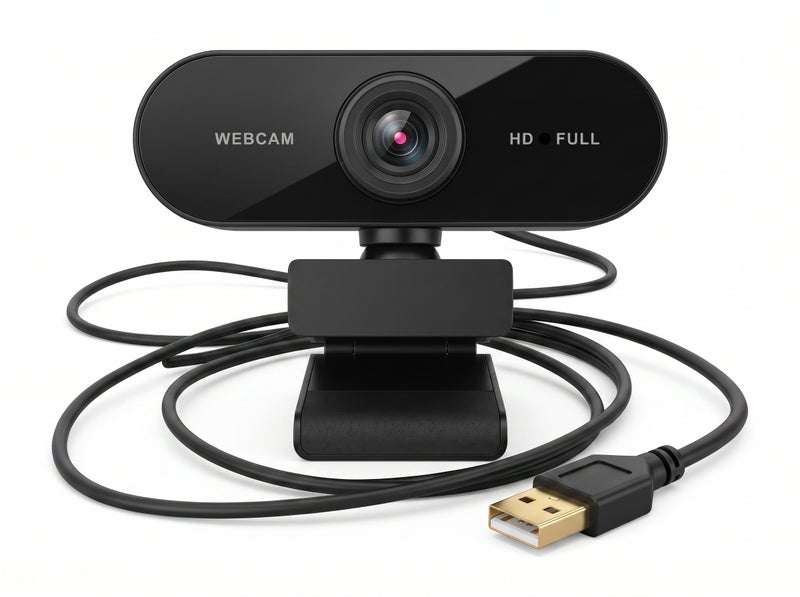 كاميرا ويب عالية الدقة Full HD 1080P مع ميكروفون مدمج واتصال USB وتشغيل بدون تعريفات - لون أسود - مثالية للاجتماعات والتعليم عن بعد