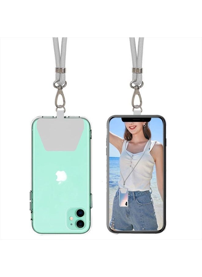 SS Crossbody Phone Lanyard,Cell Phone Lanyard Tether Lasso Patch with Adjustable Neck Strap Ｃompatible with Any Cell Phone iPhone Smartphones - Grey  - Image 1