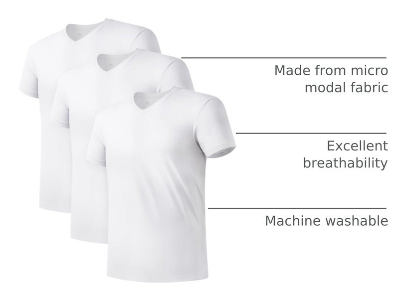 DAVID ARCHY Men's Undershirts Micro Modal Ultra Soft T-Shirts Stretch Moisture-Wicking V-Neck Tees for Men, 3-Pack (M, Black) - Image 4