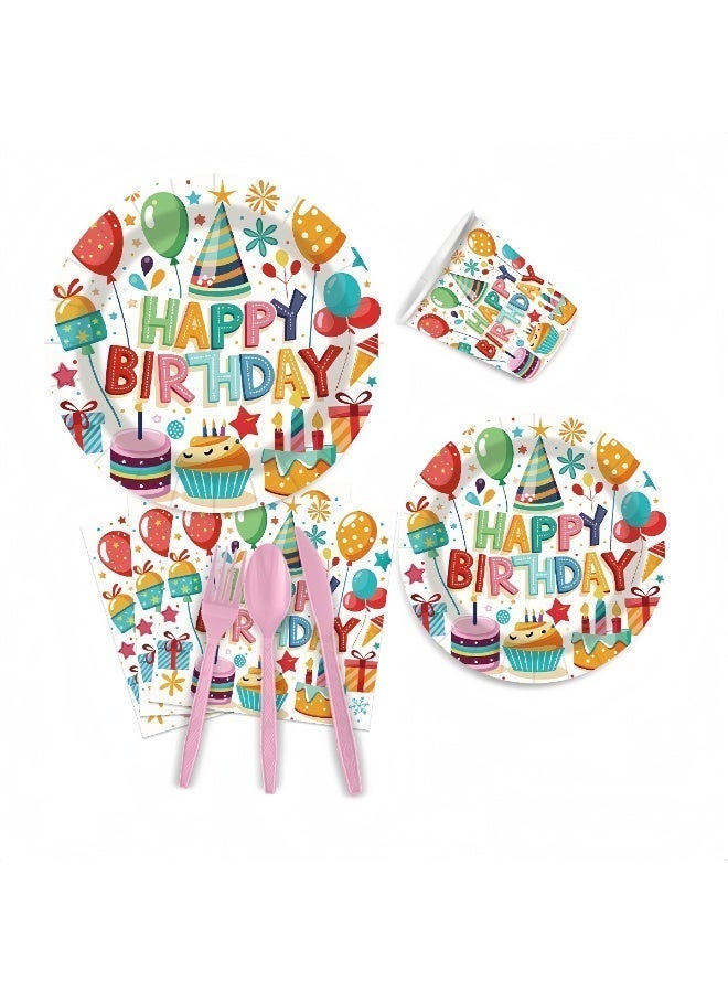 Balloon World 80 Piece Birthday Party Dinnerware Set, Disposable Tableware Set Including Included Plates, Cups, Straws,Napkins, Spoons, Forks, Knives for Boys and Girls Party Supplies and Decorations (Birthday Party Supplies For 10 Guests) - Image 4