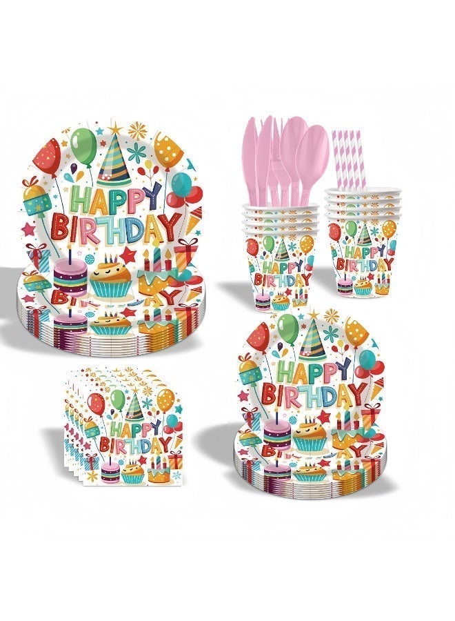 Balloon World 80 Piece Birthday Party Dinnerware Set, Disposable Tableware Set Including Included Plates, Cups, Straws,Napkins, Spoons, Forks, Knives for Boys and Girls Party Supplies and Decorations (Birthday Party Supplies For 10 Guests) - Image 2