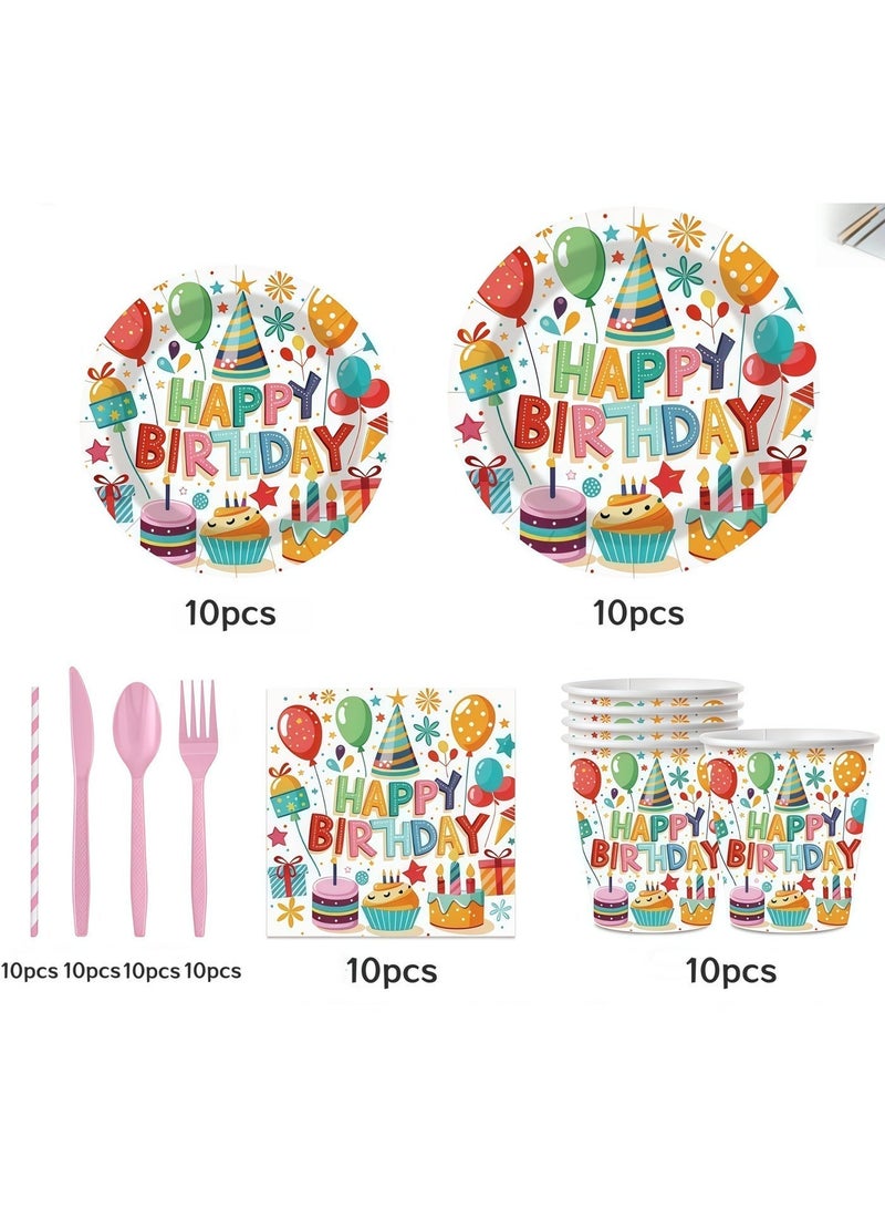 Balloon World 80 Piece Birthday Party Dinnerware Set, Disposable Tableware Set Including Included Plates, Cups, Straws,Napkins, Spoons, Forks, Knives for Boys and Girls Party Supplies and Decorations (Birthday Party Supplies For 10 Guests) - Image 5