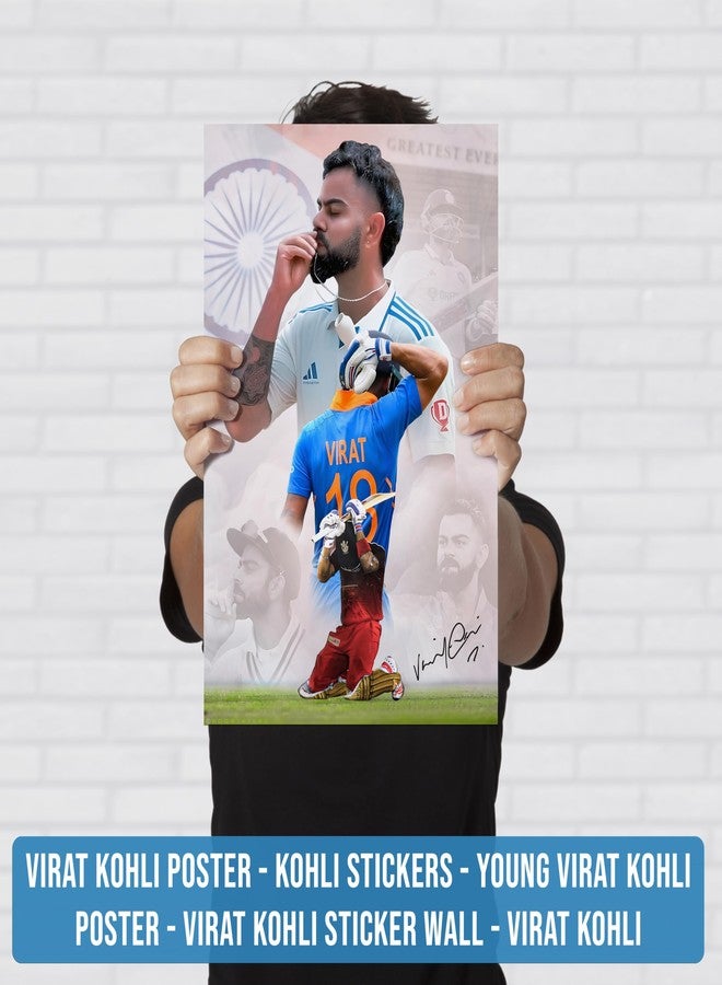 Roostaflag Virat Kohli Poster | Virat Kohli Sticker Poster | Virat Posters for Wall | Virat Kohli Sticker Wall | Virat Posters for Room | Virat Kohli Poster RCB | Virat Kohli 3D Poster - Image 2