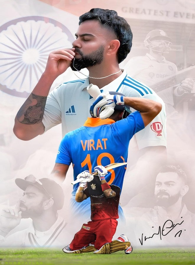 Roostaflag Virat Kohli Poster | Virat Kohli Sticker Poster | Virat Posters for Wall | Virat Kohli Sticker Wall | Virat Posters for Room | Virat Kohli Poster RCB | Virat Kohli 3D Poster - Image 1