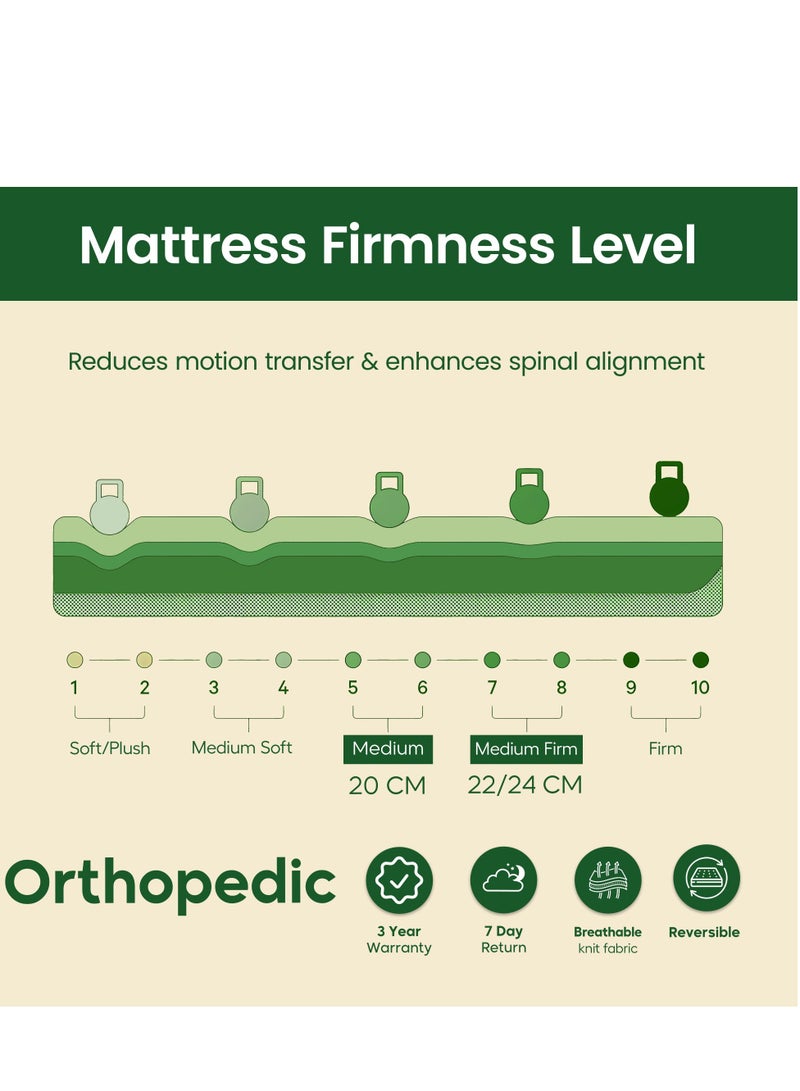 EASELIVING مرتبة أورثوبيديك - مرتبة متوسطة الصلابة بسُمك 20 سم مع قماش قابل للتهوية | مرتبة أورثو بنيل قابلة للعكس مع تخفيف الضغط لجميع أوضاع النوم | ضمان 3 سنوات | مرتبة مفردة / توين XL (100 × 200 سم) - Image 4