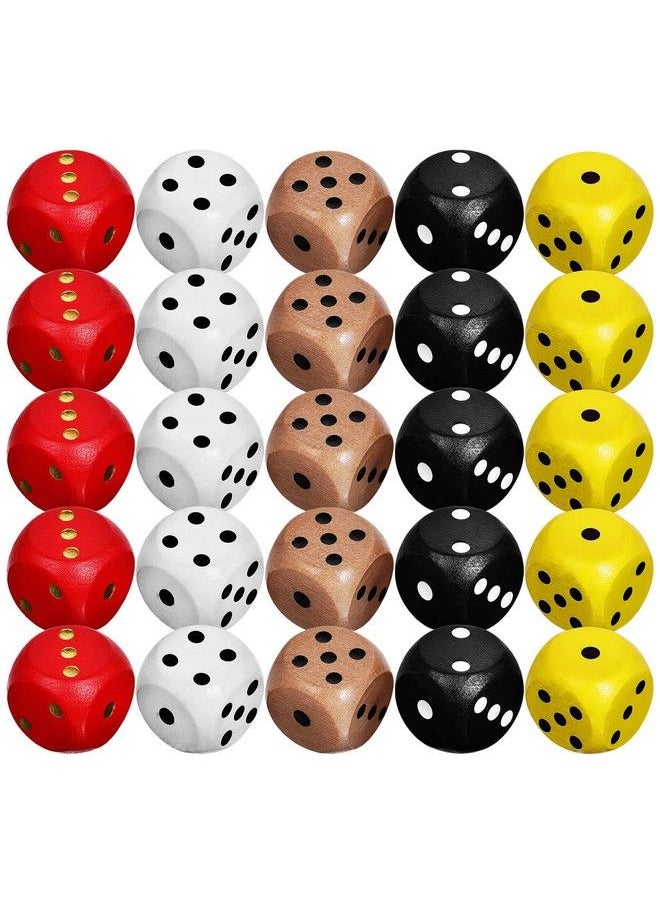 NUOBESTY 25Pcs 16Mm Game Dice Set 6 Sided Dice 5 Colors Rounded Corner Dot Dice Wooden Standard Game Dice For Classroom Math Teaching Board Games  - Image 1