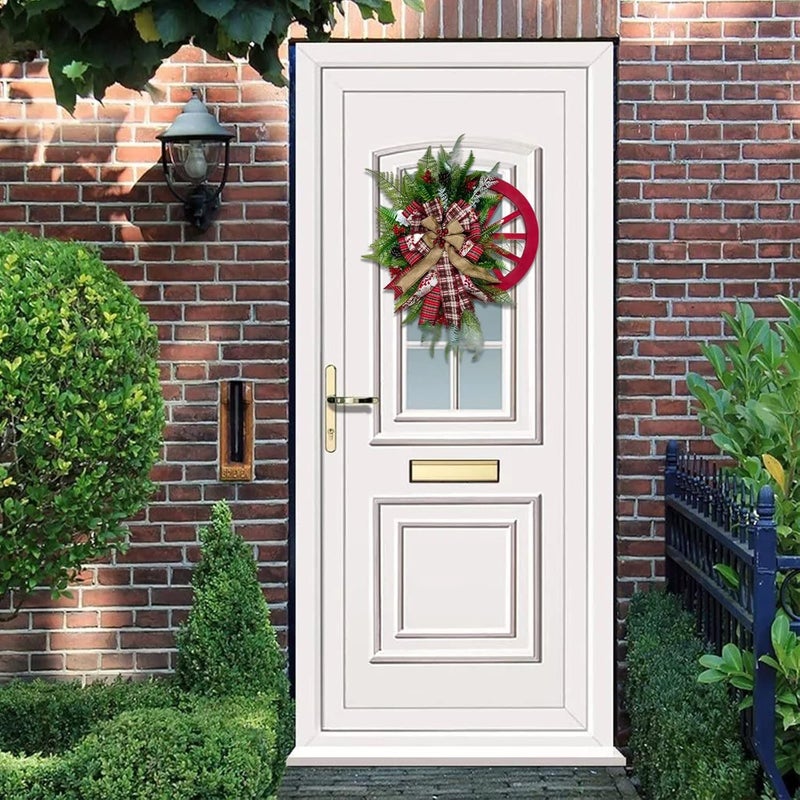 ويوبلز إكليل شتوي - إكليل عربة ريفية، إكليل عيد الميلاد، إكليل ريفي عتيق للباب الأمامي، أكاليل أبواب عيد الميلاد، زينة عيد الميلاد، أكاليل صناعية، إكليل شتوي صناعي (أ) - Image 4