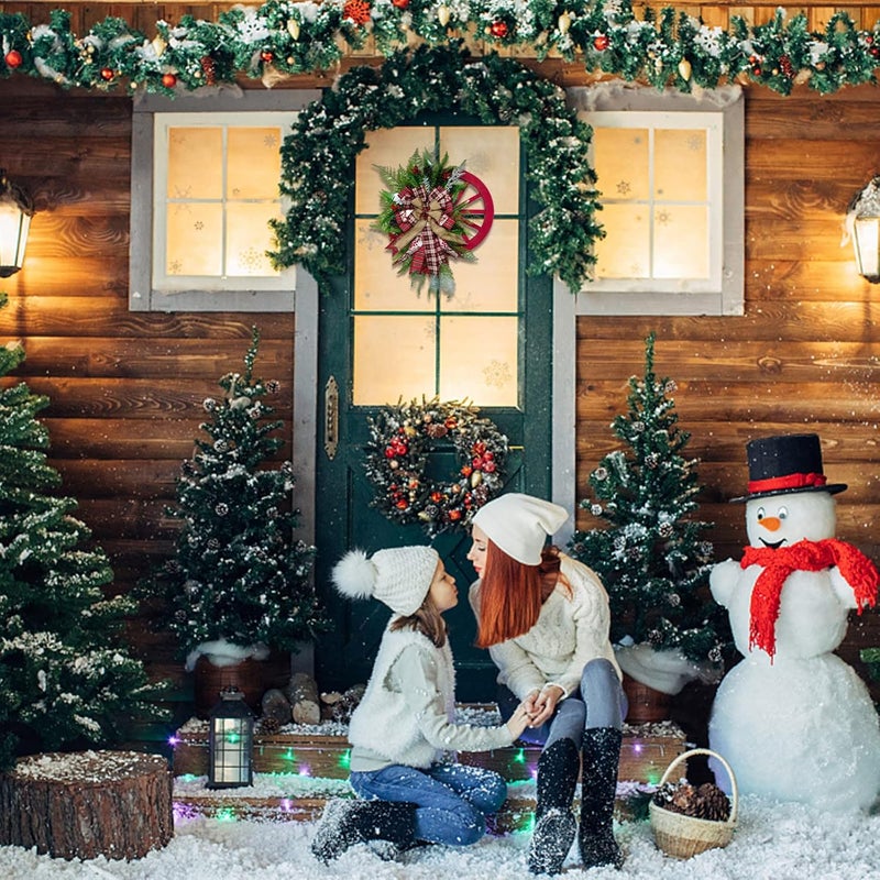 ويوبلز إكليل شتوي - إكليل عربة ريفية، إكليل عيد الميلاد، إكليل ريفي عتيق للباب الأمامي، أكاليل أبواب عيد الميلاد، زينة عيد الميلاد، أكاليل صناعية، إكليل شتوي صناعي (أ) - Image 3