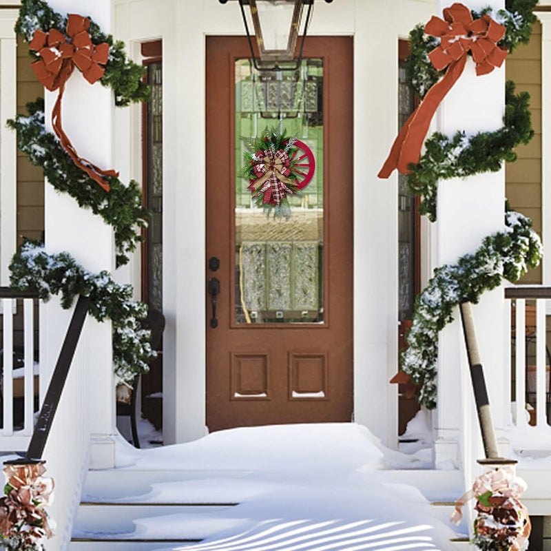 ويوبلز إكليل شتوي - إكليل عربة ريفية، إكليل عيد الميلاد، إكليل ريفي عتيق للباب الأمامي، أكاليل أبواب عيد الميلاد، زينة عيد الميلاد، أكاليل صناعية، إكليل شتوي صناعي (أ) - Image 5