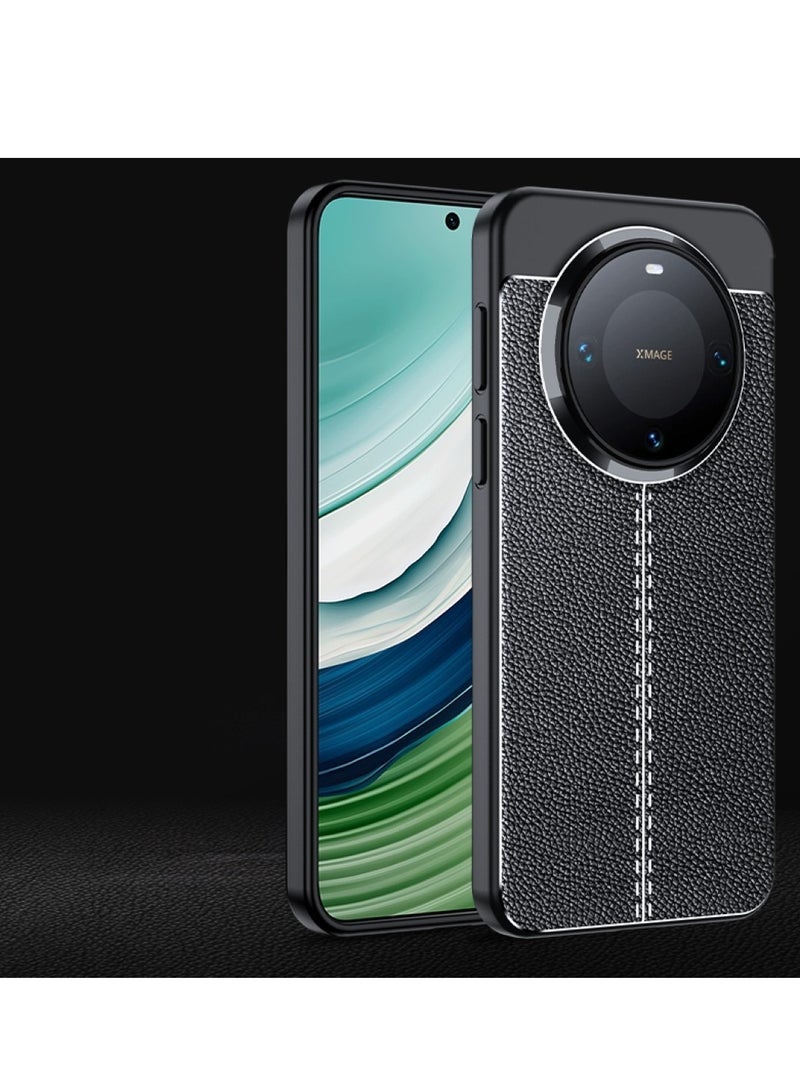 Huawei Mate 70 - Carbon Fiber Litchi Pattern Case Cover , Ultra-thin, stylish, and shockproof protection with anti-slip grip in black.