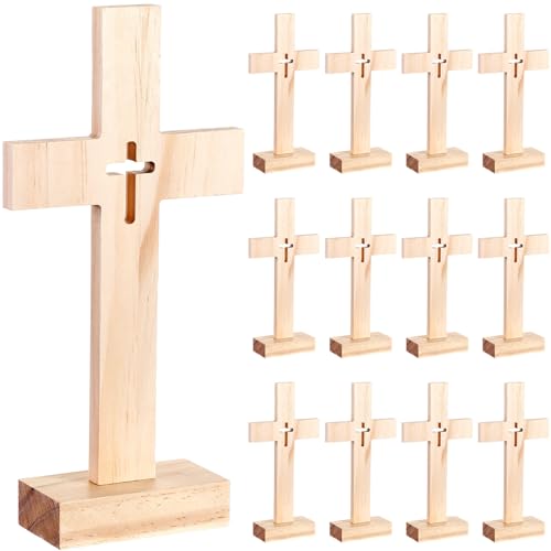 Suzile 12 Pieces Christmas Nativity Wooden Cross Unfinished Wood Tabletop for Crafts Standing Centerpieces Easter Church Sunday School First Communion Baptism Decorations Hollow Out - Image 1