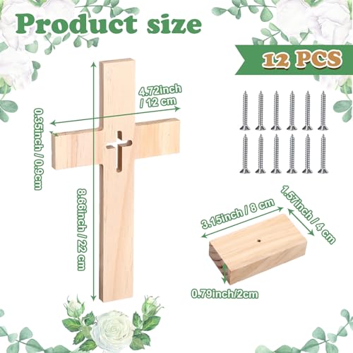 Suzile 12 Pieces Christmas Nativity Wooden Cross Unfinished Wood Tabletop for Crafts Standing Centerpieces Easter Church Sunday School First Communion Baptism Decorations Hollow Out - Image 3