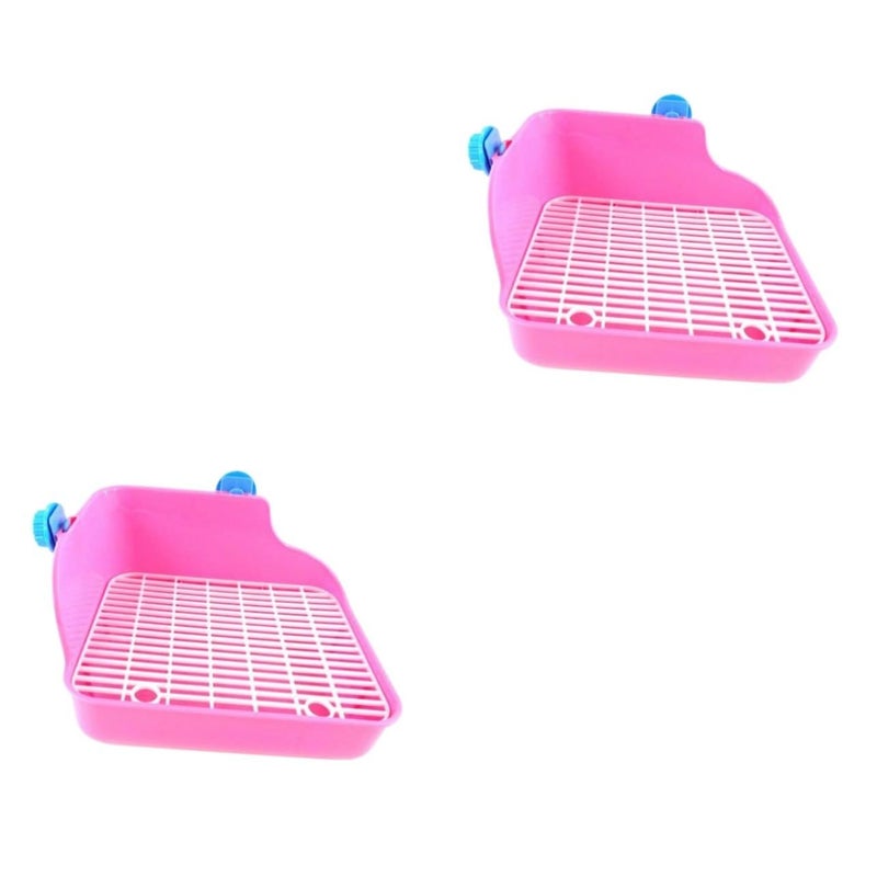Medium Sized 2 Pcs Rabbit Litter Box Small Animal Potty Trainer With Lacework Design For Hamster Gerbil Chinchilla Pink - Image 2