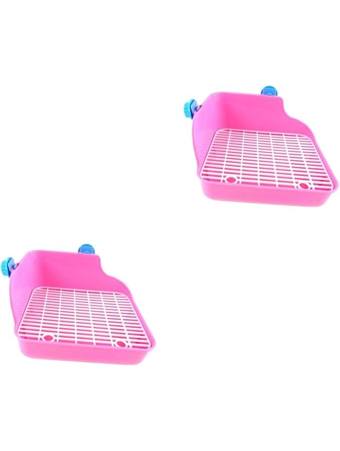 Medium Sized 2 Pcs Rabbit Litter Box Small Animal Potty Trainer With Lacework Design For Hamster Gerbil Chinchilla Pink - Image 1