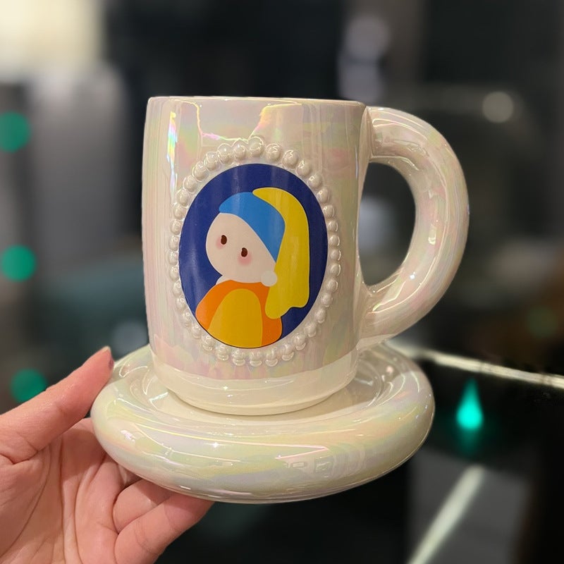 Creative Design Sense Van Gogh Oil Painting Mug Saucer Pearl Glaze Ceramic Water Cup Niche Nordic Style Coffee Cup - Image 1